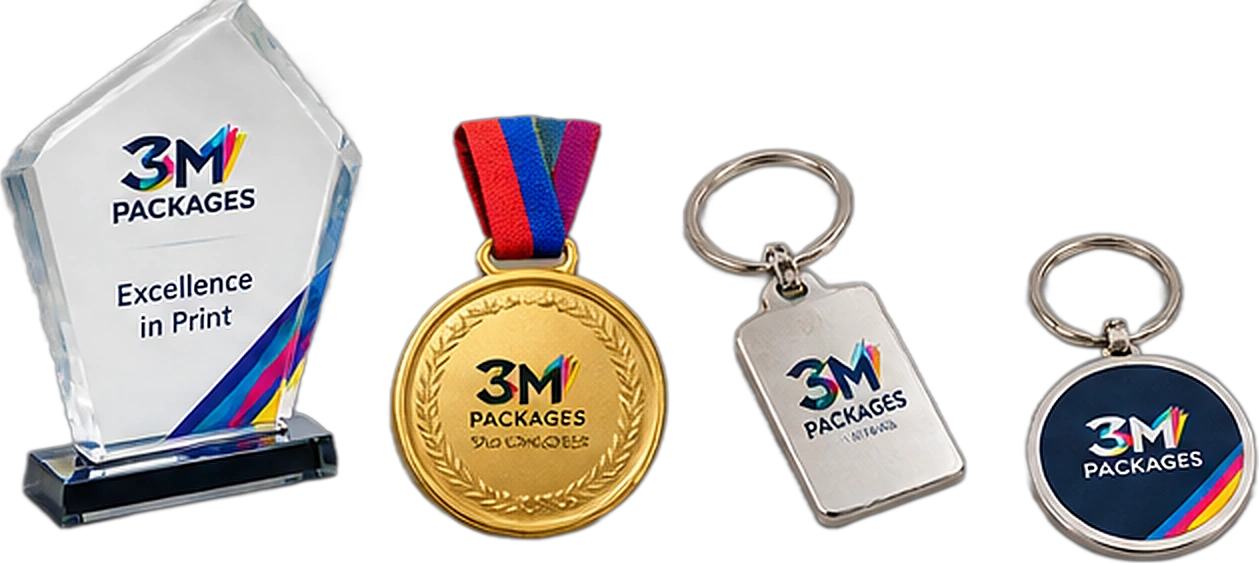 3M Packages awards and keychains