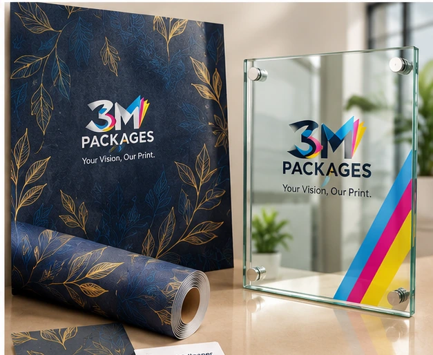 Custom printed wallpaper and glass items by 3M Packages in Karachi